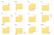 Calendar showing which dates have NOT been included (highlighted) due to the defined settings