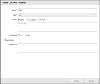 Image displaying Create Dynamic Property dialog